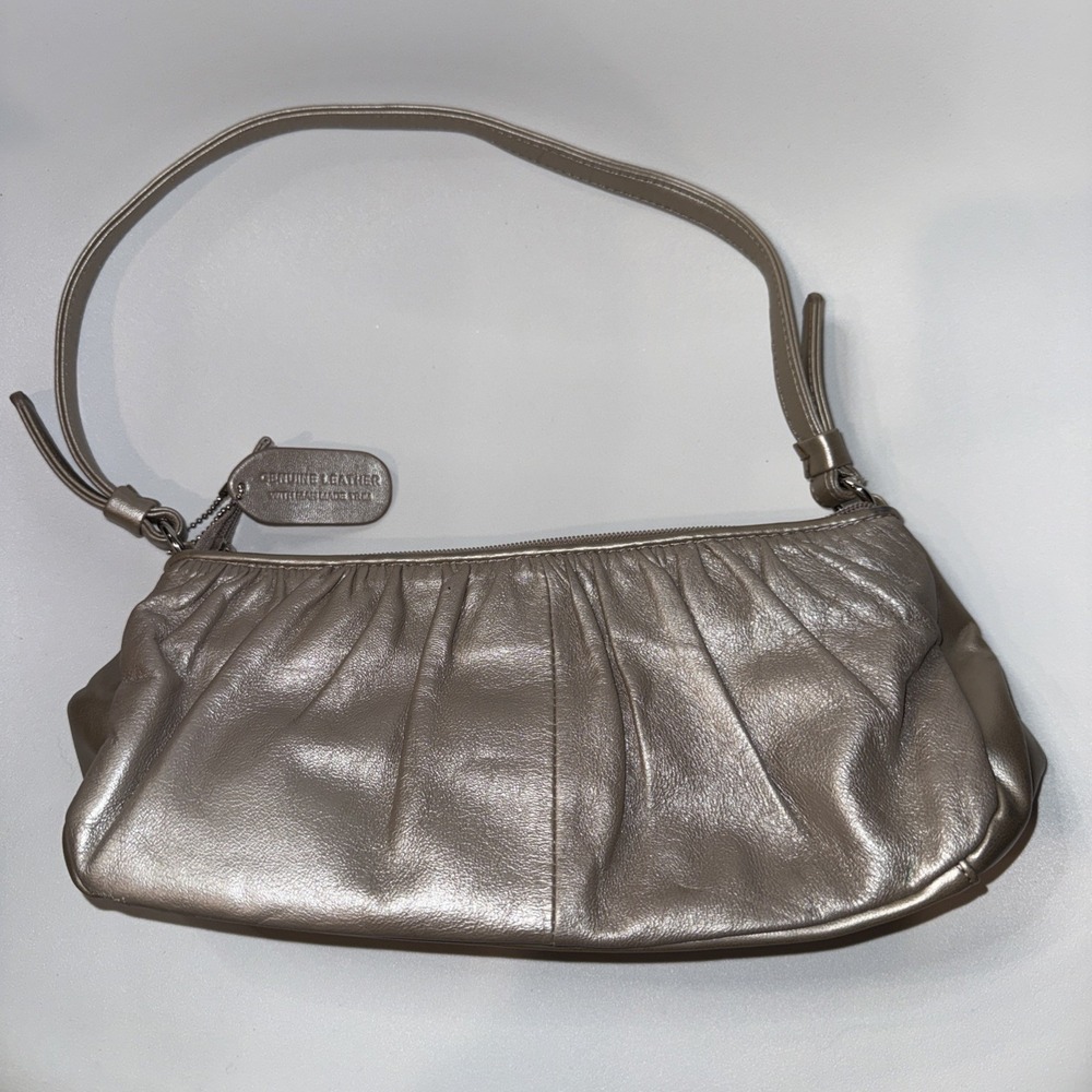 Worthington Ladies Small Shoulder Bag Metallic Light Gold Color 5x12x3"‎